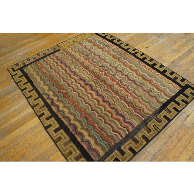 1890s Multicolor Geoemtric Antique American Hooked Rug 4'2"x4'10" Woven Wool Carpet For Sale - Image 12 of 12