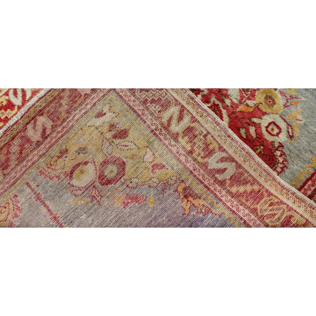 Vintage Turkish Oushak Rug in Sky Blue, Crimson Red, and Golden Yellow 3'6"x6'0" For Sale In Atlanta - Image 6 of 6
