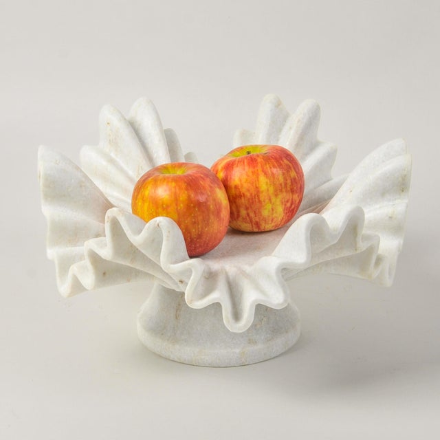 Luxe Carved Marble Ruffle Bowl on Pedestal 12" For Sale - Image 16 of 18