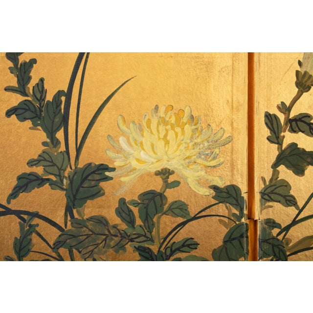 1960s 1960s Large Shōwa Era Japanese Byobu Screen "Chrysanthemums" For Sale - Image 5 of 18
