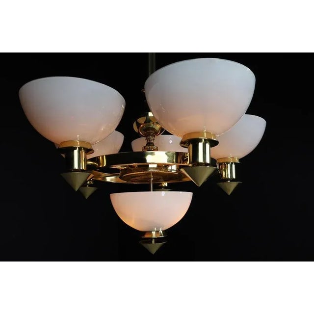 Sculptural Italian Chandelier in Brass & White Opaline Glass, 1970s For Sale - Image 12 of 18