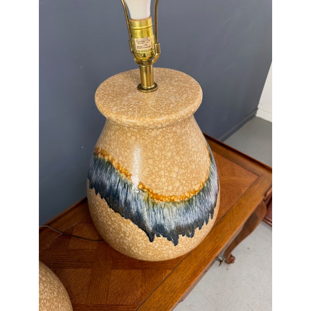 1970s Sunset Cosco Drip Glaze Ceramic Table Lamps in Earth Tones - a Pair For Sale - Image 11 of 13