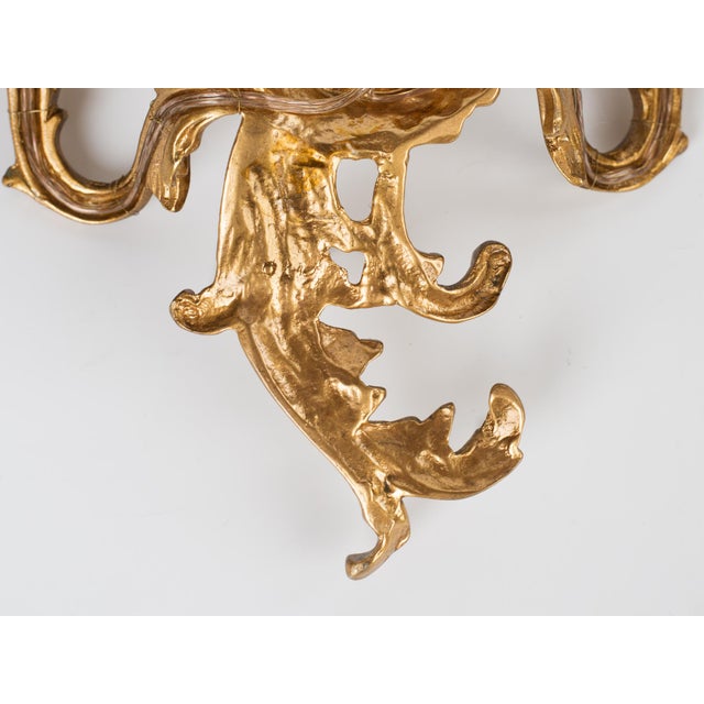 Brass 1950s Spanish Rococo Gilt Brass 2-Light Wall Sconces - A Symmetrical Pair For Sale - Image 8 of 9