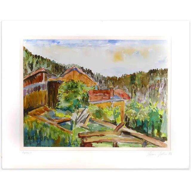 Landscape is an original drawing in watercolor realize by Armin Guther in 1991. Hand signed. Good conditions. The artwork...