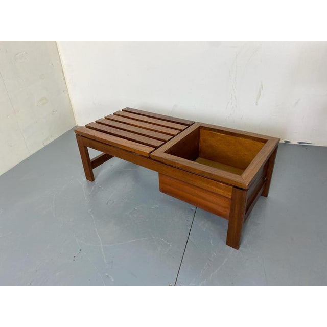 Mid-Century Modern Teak Slat Bench Side Table with Plant Stand, 1960s For Sale - Image 10 of 14
