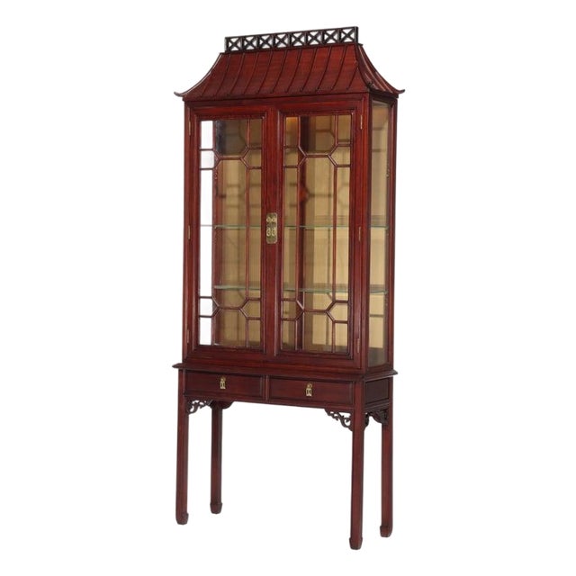 Chinese Chippendale 2-Door 2-Drawer Hardwood Breakfront Cabinet C1930 For Sale