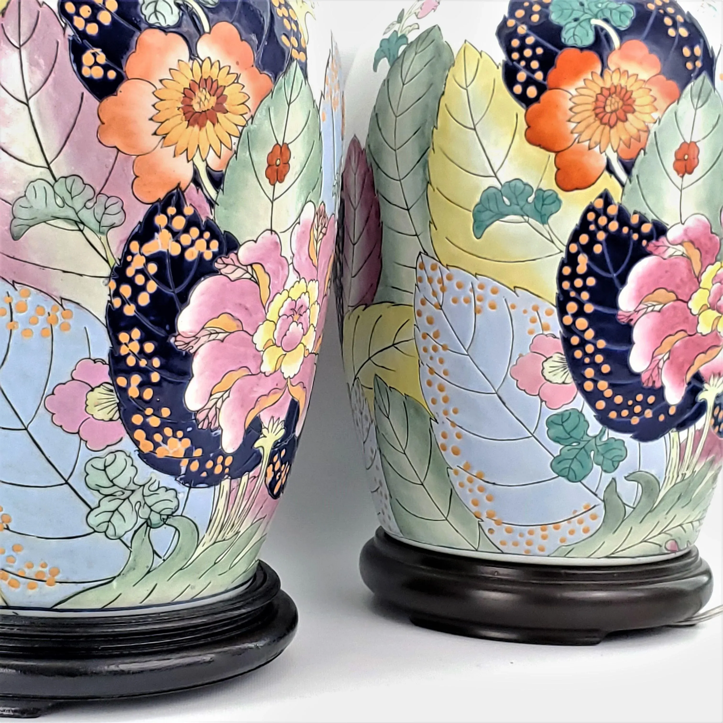 Lamps Ginger Jar Chinese Tobacco Leaf Pair