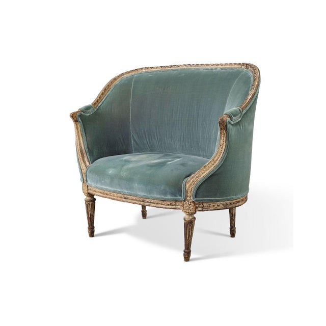 French Mid 19th Century Louis XVI Style Grey-Lacquered Beechwood Marquis For Sale - Image 3 of 4