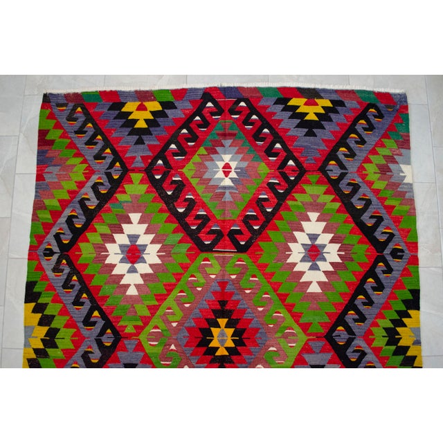 Turkish Rug Hand Woven Oushak Kilim Area Rug - 5′10″ X 10′2″ For Sale - Image 11 of 14