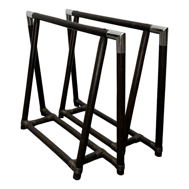 Hollywood Regency Faux Bamboo and Chrome Table Trestles, 1980s, Set of 2 For Sale