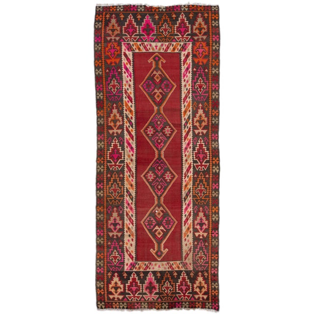 1960s Vintage Turkish Kilim Red Handmade Tribal Wool Runner For Sale - Image 10 of 10