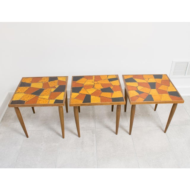 Wood Mid-Century Modern Georges Briard Mosaic Glass and Wood Side Tables, 3 Pieces For Sale - Image 7 of 18