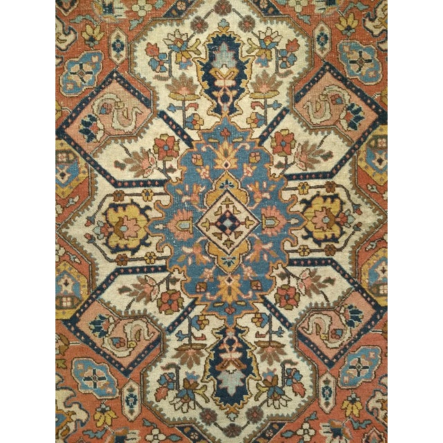 Early 20th Century Vintage Persian Tabriz Area Rug, Handwoven Heriz Serapi Geometric Pattern, Ivory & Red, 5’ X 6’ For Sale - Image 5 of 11