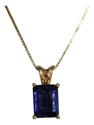 The Adelaide: Ladies Radiant Cut Iolite Necklace in 14K Yellow Gold