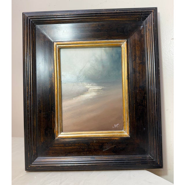 1970s Contemporary Original JMP Foggy Coastline Seascape Beach Oil Painting on Board For Sale - Image 4 of 11