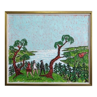 Mid-Century Modern 'Stroll Above the Bay' Expressive Landscape Oil Painting by Swedish Artist Uno Vallman (1913-2004), Framed For Sale