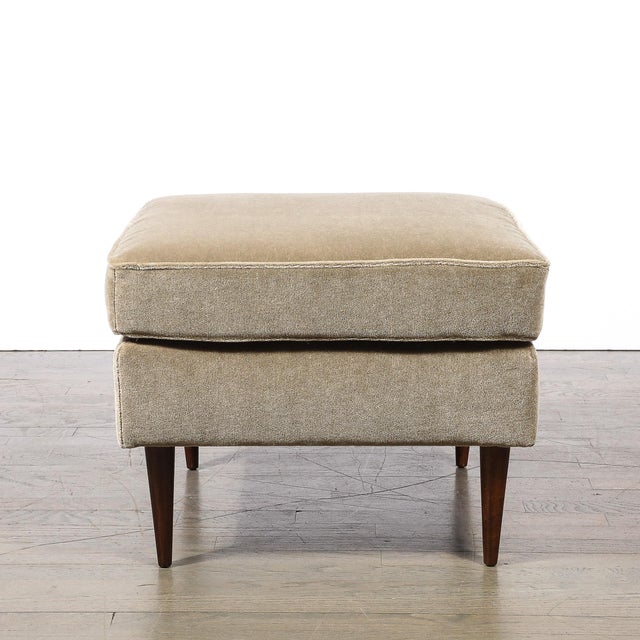 Mid-Century Walnut & Smoked Taupe Mohair Curved Arm Lounge Chair & Ottoman For Sale - Image 16 of 18