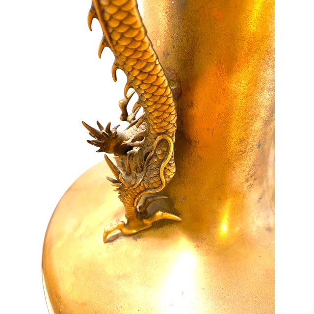 Metal Antique Japanese Bronze High Relief Dragon Lamp Large 36" Meiji Period With Engraved Base For Sale - Image 7 of 18