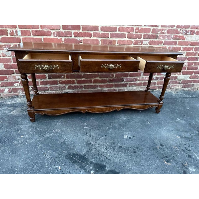 Vintage French Country Style Oak 2 Tier Sofa Console Table by Hickory For Sale - Image 11 of 15