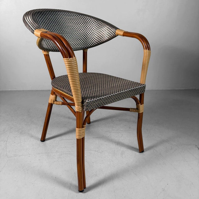 Atmospheric set of four retro bistro chairs, type “Chaise de terrasse Elysée”. Dimensions: height 80 cm, seat height 45...