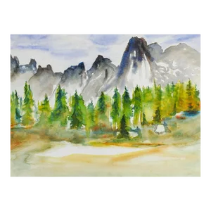 Late 20th Century Mountain Valley Landscape Watercolor Painting