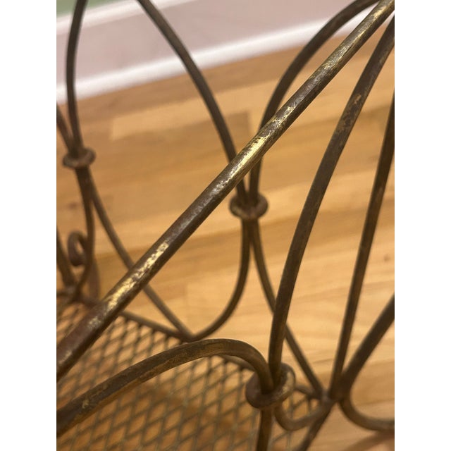 Bronze Vintage Mid-Century French Style Wrought Iron Scroll Magazine Rack For Sale - Image 8 of 10