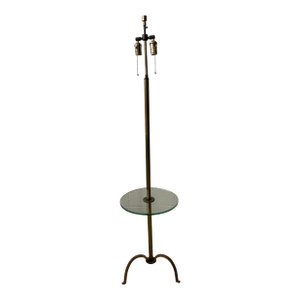 Stiffel Brass Floor Lamp With Round Glass Table