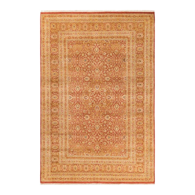 Mogul, One-of-a-Kind Hand-Knotted Area Rug in Orange, 6' 4" x 9' 5" For Sale