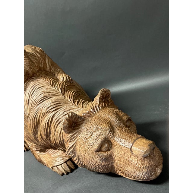 Wood Vintage Large Hand Carved Wooden Bear and a Cub Sculptural Figure For Sale - Image 7 of 11