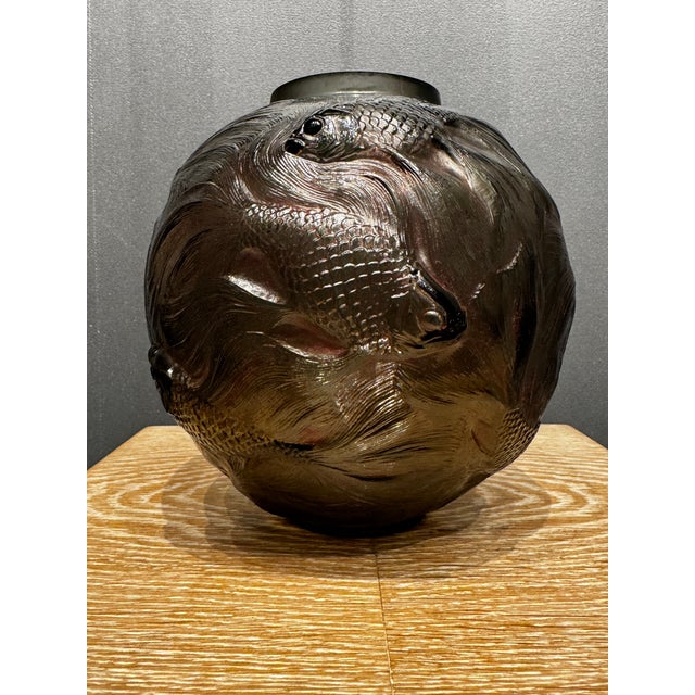 Glass Vintage Formosa Vase in Dark Grey Glass by R. Lalique, 1926 For Sale - Image 7 of 13