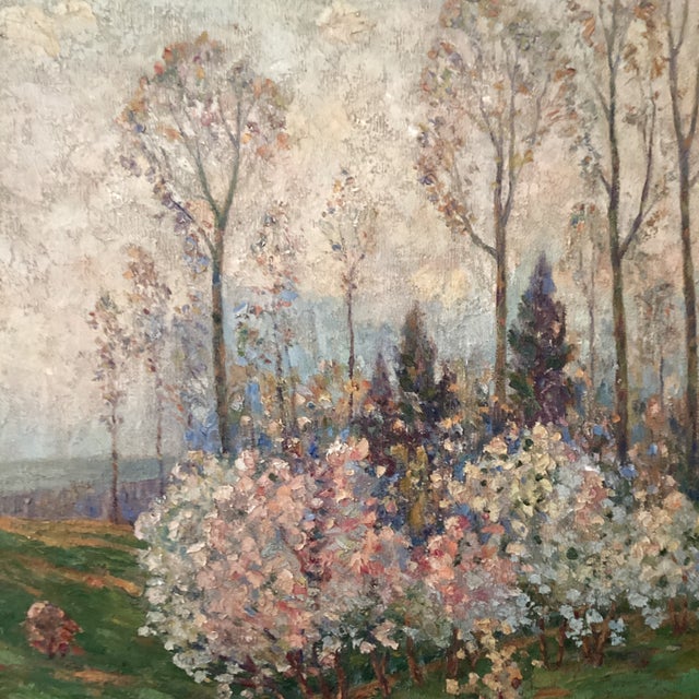 Early 20th Century Impressionistic French Landscape Painting on Canvas" Blooming Trees" Signed Framed Circa 1934 For Sale - Image 5 of 12