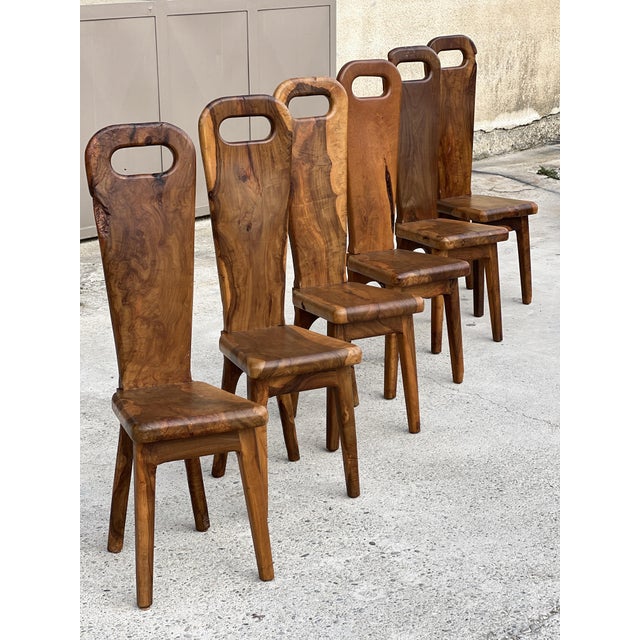 French Sculptural Olive Wood High-Back Chairs in the style of Alexandre Noll, 1960s, Set of 6 For Sale - Image 15 of 15