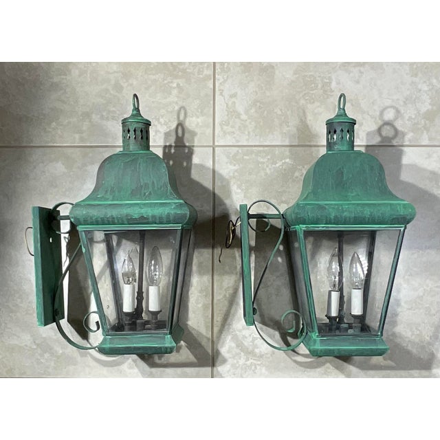 Pair of Vintage Colonial Solid Brass Wall Lanterns. 20”h X 8”.5w X 12”d For Sale - Image 11 of 18