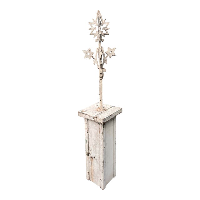Antique Mounted "Widow's Walk" Iron Architectural Element on Painted Wood Base For Sale