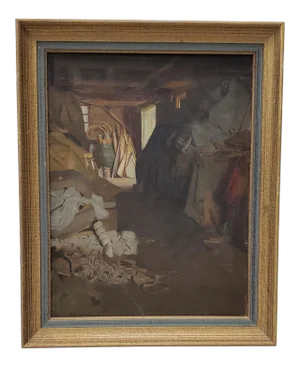 Late 19th C. To Early 20th C. "Barn / Workshop Interior" Original Oil Painting
