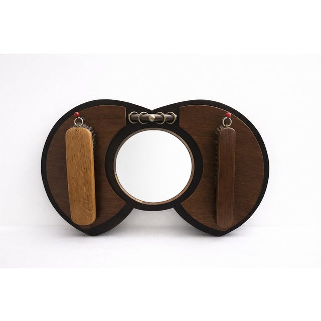 Art Deco Amsterdam School Oak Hallway Mirror with Integrated Brushes, 1920s, Set of 3 For Sale - Image 11 of 11