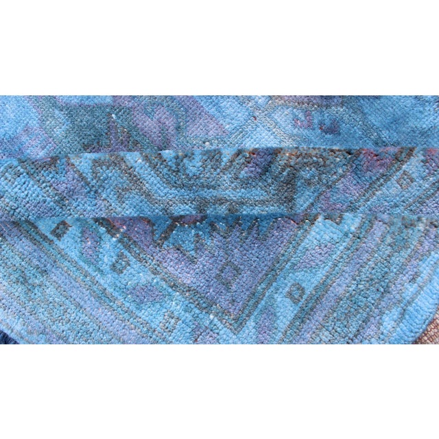 Vintage Turkish Oushak Over-Dyed in Blue, Pink Colors For Sale - Image 12 of 13