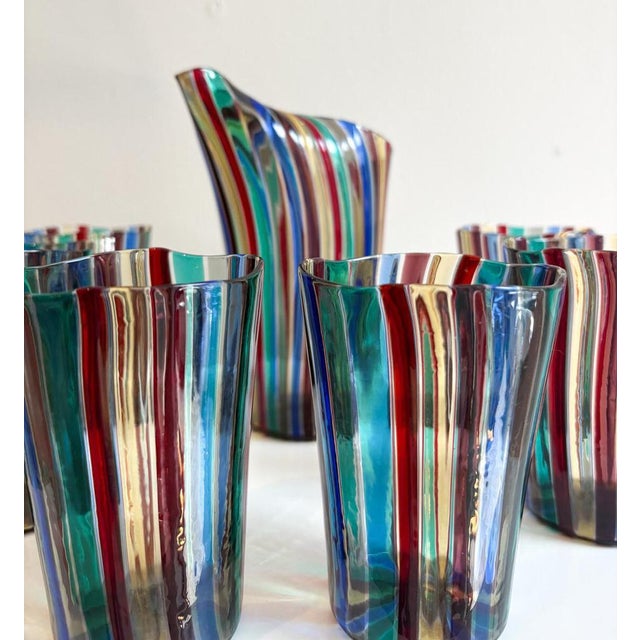 Glasses and Pitcher attributed to Gio Ponti for Venini, Italy, 1959, Set of 7 For Sale - Image 6 of 8