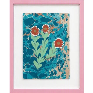 Ebru Flower Original Painting Blue and Red For Sale