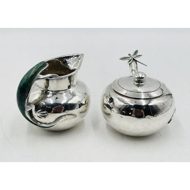 Metal 1980s Malachite Lizard Creamer & Sugar Set by Emilia Castillo for Los Castillo, Mexico For Sale - Image 7 of 18