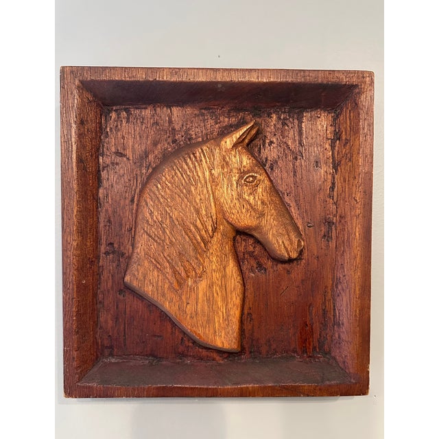 Vintage Hand Carved Wood Mid-Century Horse Wall Relief Panel Sculpture For Sale - Image 12 of 12