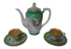 Vintage Bone China Hand Painted Dragon Teapot, Cups and Saucers - Service for 2
