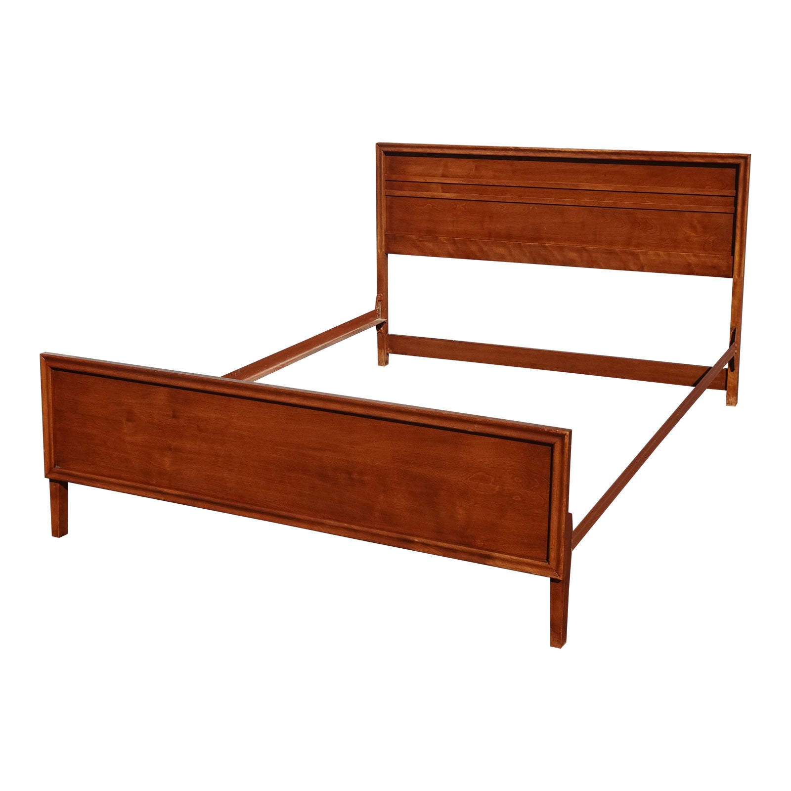 Vintage Mid Century Modern Brown Full Bed Frame Headboard & Footboard