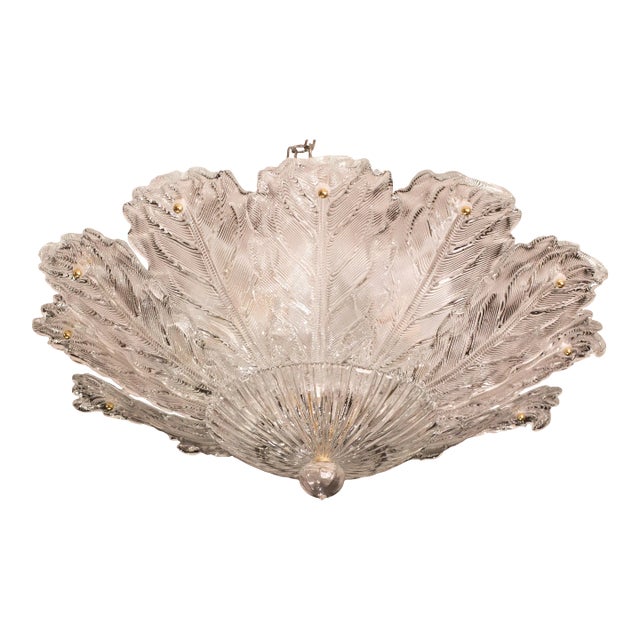 Italian Mid-Century Large Transparent Murano Glass Ceiling Light For Sale