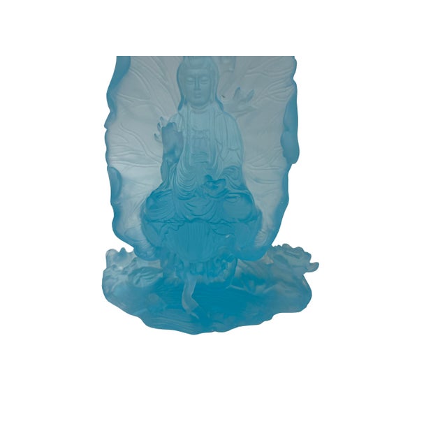 Baby Blue 6.5" Light Blue Frosted Crystal Glass Bodhisattva Guanyin Figure For Sale - Image 8 of 11