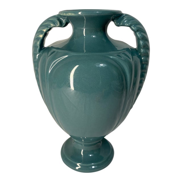 Royal Haeger Pottery Feather Plume Vase With Dark Teal Glaze For Sale