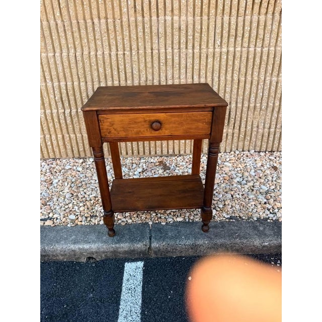 Antique 19th century American Primitive Poplar Side Work Table 2 Tier, handcrafted with dovetail construction Turned legs...