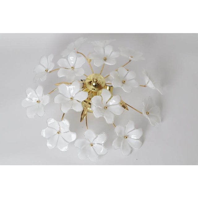 White Ceiling Lamp with White Murano Glass Flowers by Hosel, 1980s For Sale - Image 8 of 18