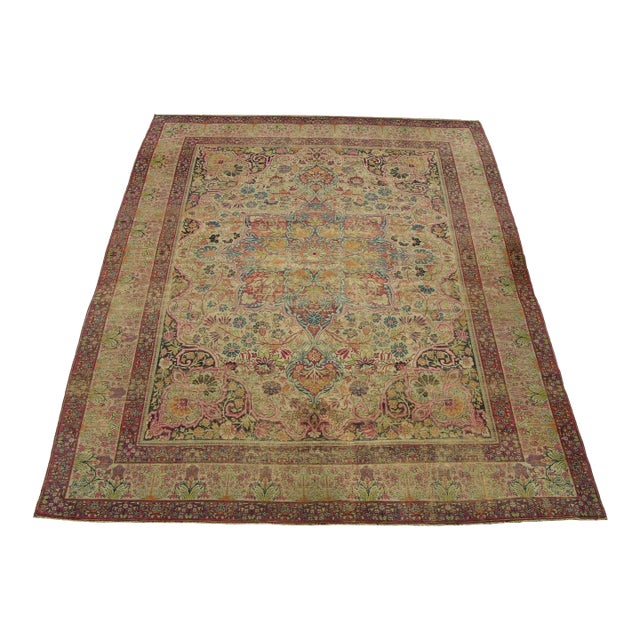 Mid 19th Century Persian Kerman Rug With Grand Floral Medallion, Circa 1850s For Sale