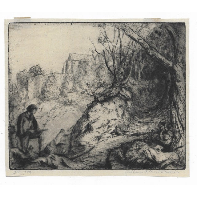 Traditional 1910s Allen Lewis Landscape With Figures Etching For Sale - Image 3 of 3